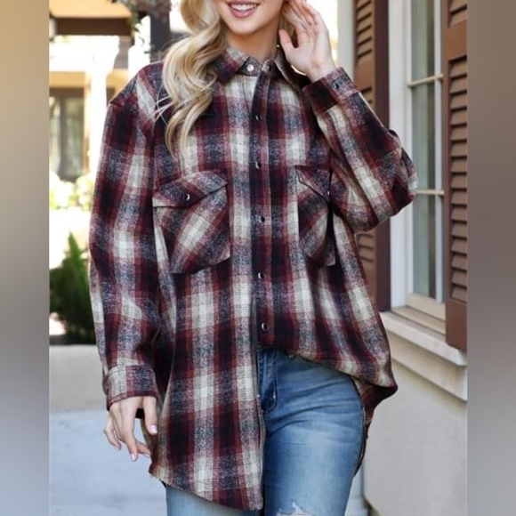 Women Long Sleeve Shirt Button Down Plaid Loose Casual Flannel - Picture 5 of 14